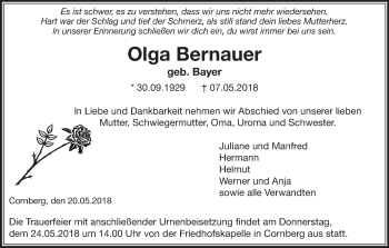 Todesanzeige von Olga Bernauer von etm
