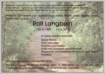 Todesanzeige von Rolf Langbein von HNA