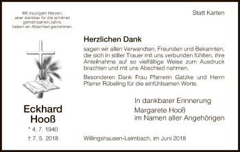 Todesanzeige von Eckhard Hooß von HNA