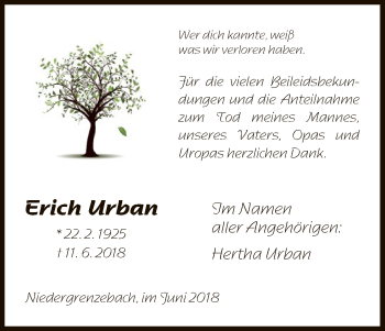 Todesanzeige von Erich Urban von HNA