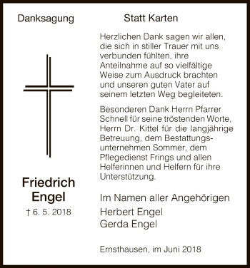 Todesanzeige von Friedrich Engel von HNA