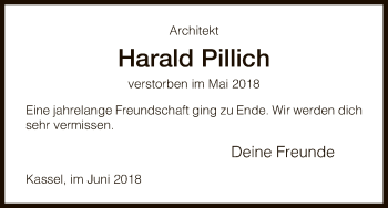 Todesanzeige von Harald Pillich von HNA