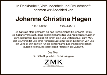 Todesanzeige von Johanna Christina Hagen von HNA