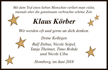 Todesanzeige von Klaus Körber von HNA