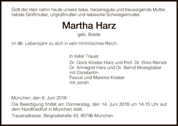 Todesanzeige von Martha Harz von HNA