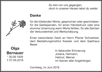 Todesanzeige von Olga Bernauer von etm