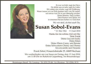 Todesanzeige von Susan Sobol-Evans von HNA