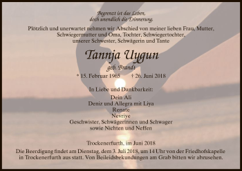 Todesanzeige von Tannja Uygun von HNA
