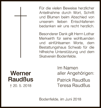 Todesanzeige von Werner Raudßus von HNA