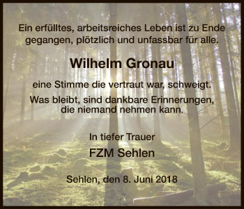 Todesanzeige von Wilhelm Gronau von HNA