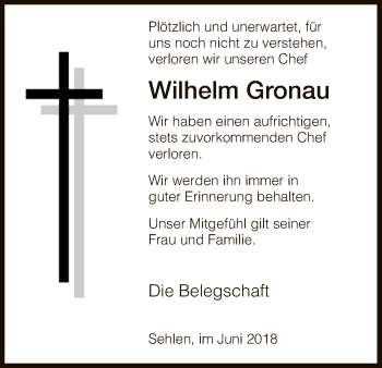 Todesanzeige von Wilhelm Gronau von HNA