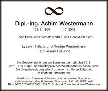 Todesanzeige von Achim Westermann von HNA