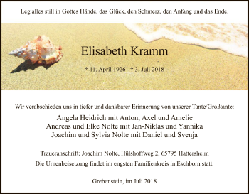 Todesanzeige von Elisabeth Kramm von HNA