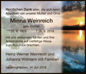 Todesanzeige von Minna Weinreich von HNA