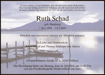 Todesanzeige von Ruth Schad von HNA