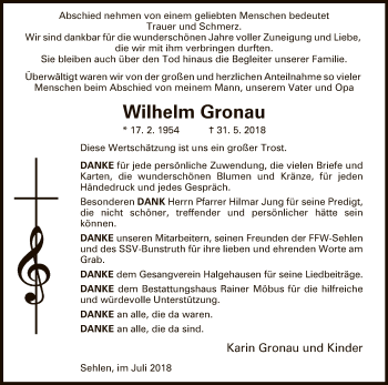 Todesanzeige von Wilhelm Gronau von HNA