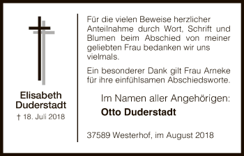 Todesanzeige von Elisabeth Duderstadt von HNA