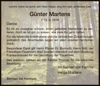 Todesanzeige von Günter Martens von HNA