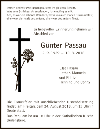 Todesanzeige von Günter Passau von HNA