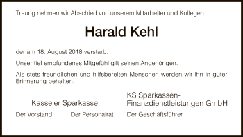 Todesanzeige von Harald Kehl von HNA