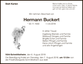 Todesanzeige von Hermann Buckert von HNA