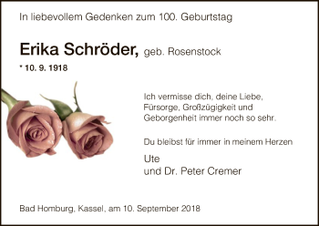 Todesanzeige von Erika Schröder von HNA