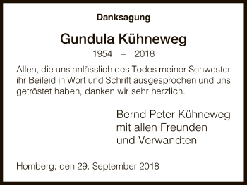 Todesanzeige von Gundula Kühneweg von HNA