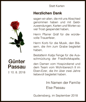 Todesanzeige von Günter Passau von HNA