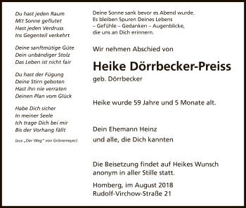 Todesanzeige von Heike Dörrbecker-Preiss von HNA
