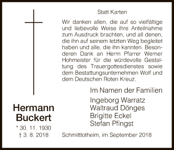 Todesanzeige von Hermann Buckert von HNA
