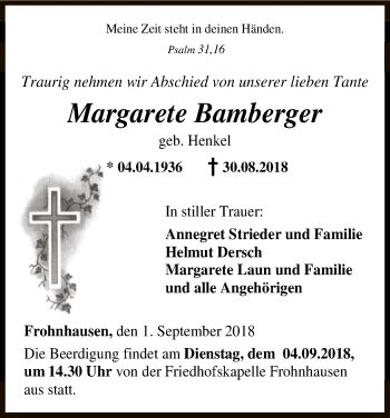 Todesanzeige von Margarete Bamberger von HNA