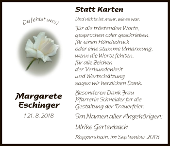 Todesanzeige von Margarete Eschinger von HNA