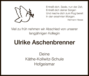Todesanzeige von Ulrike Aschenbrenner von HNA