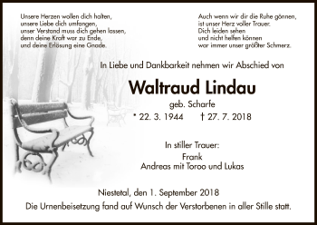 Todesanzeige von Waltraud Lindau von HNA