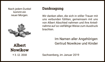 Todesanzeige von Albert Nowikow von HNA