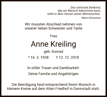 Todesanzeige von Anne Kreiling von HNA