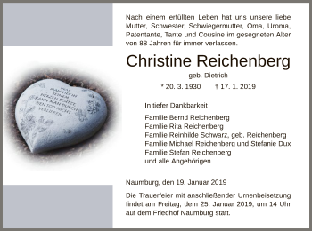 Todesanzeige von Christine Reichenberg von HNA