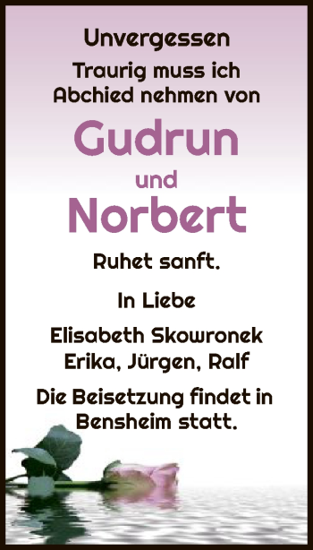 Todesanzeige von Gudrun und Norbert  von HNA