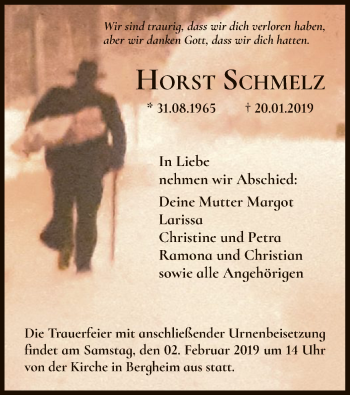 Todesanzeige von Horst Schmelz von HNA