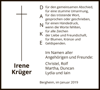 Todesanzeige von Irene Krüger von HNA