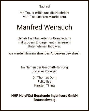Todesanzeige von Manfred Weirauch von HNA