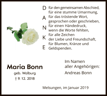 Todesanzeige von Maria Bonn von HNA