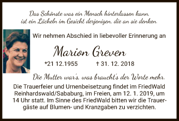 Todesanzeige von Marion Greven von HNA