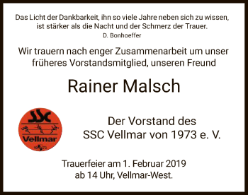Todesanzeige von Rainer Malsch von HNA