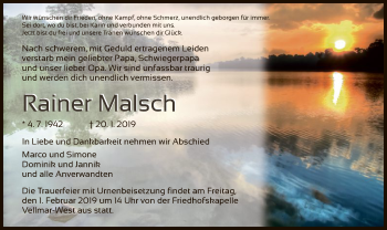 Todesanzeige von Rainer Malsch von HNA