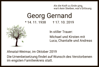 Todesanzeige von Georg Gernand von HNA