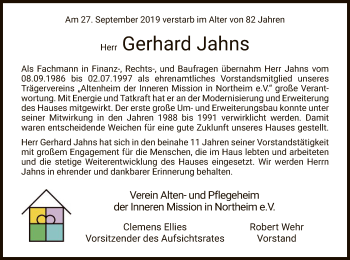 Todesanzeige von Gerhard Jahns von HNA