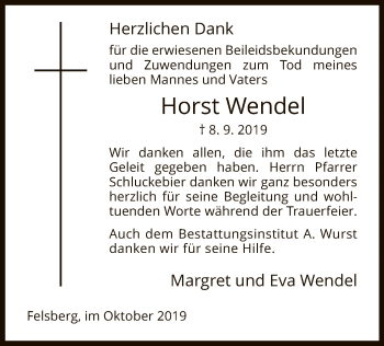 Todesanzeige von Horst Wendel von HNA