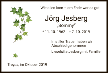 Todesanzeige von Jörg Jesberg von HNA