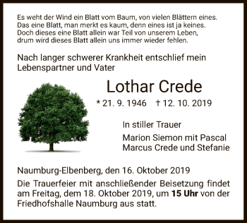 Todesanzeige von Lothar Crede von HNA